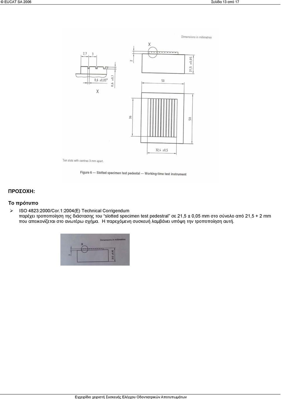 specimen test pedestral σε 21,5 ± 0,05 mm στο σύνολο από 21,5 + 2 mm που