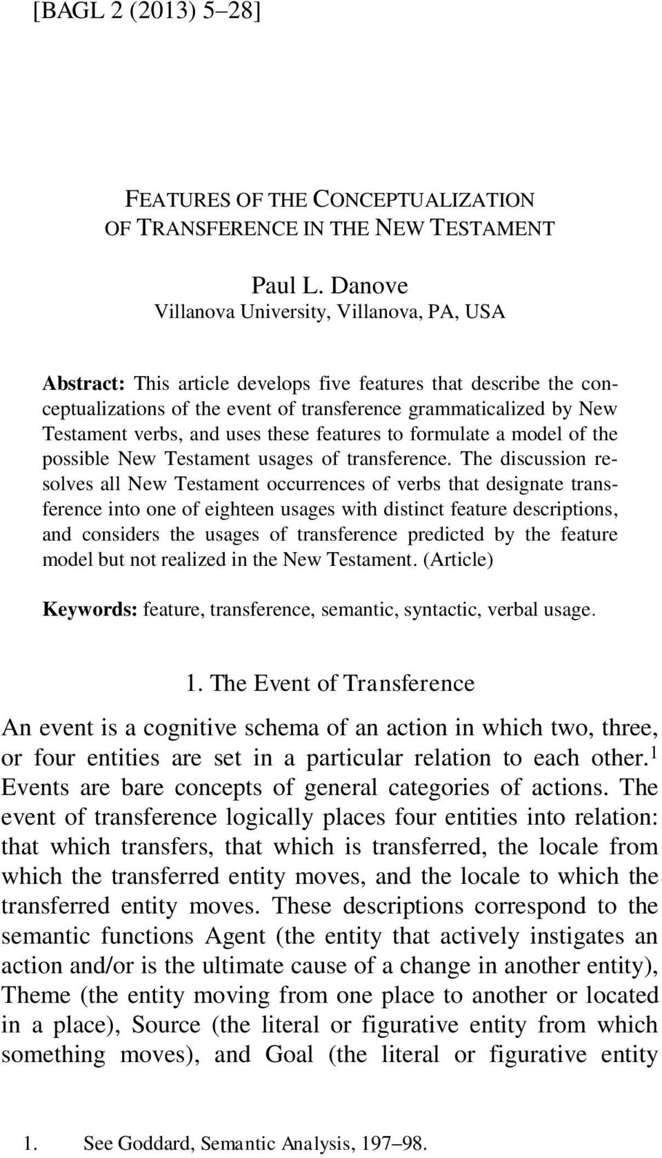 and uses these features to formulate a model of the possible New Testament usages of transference.