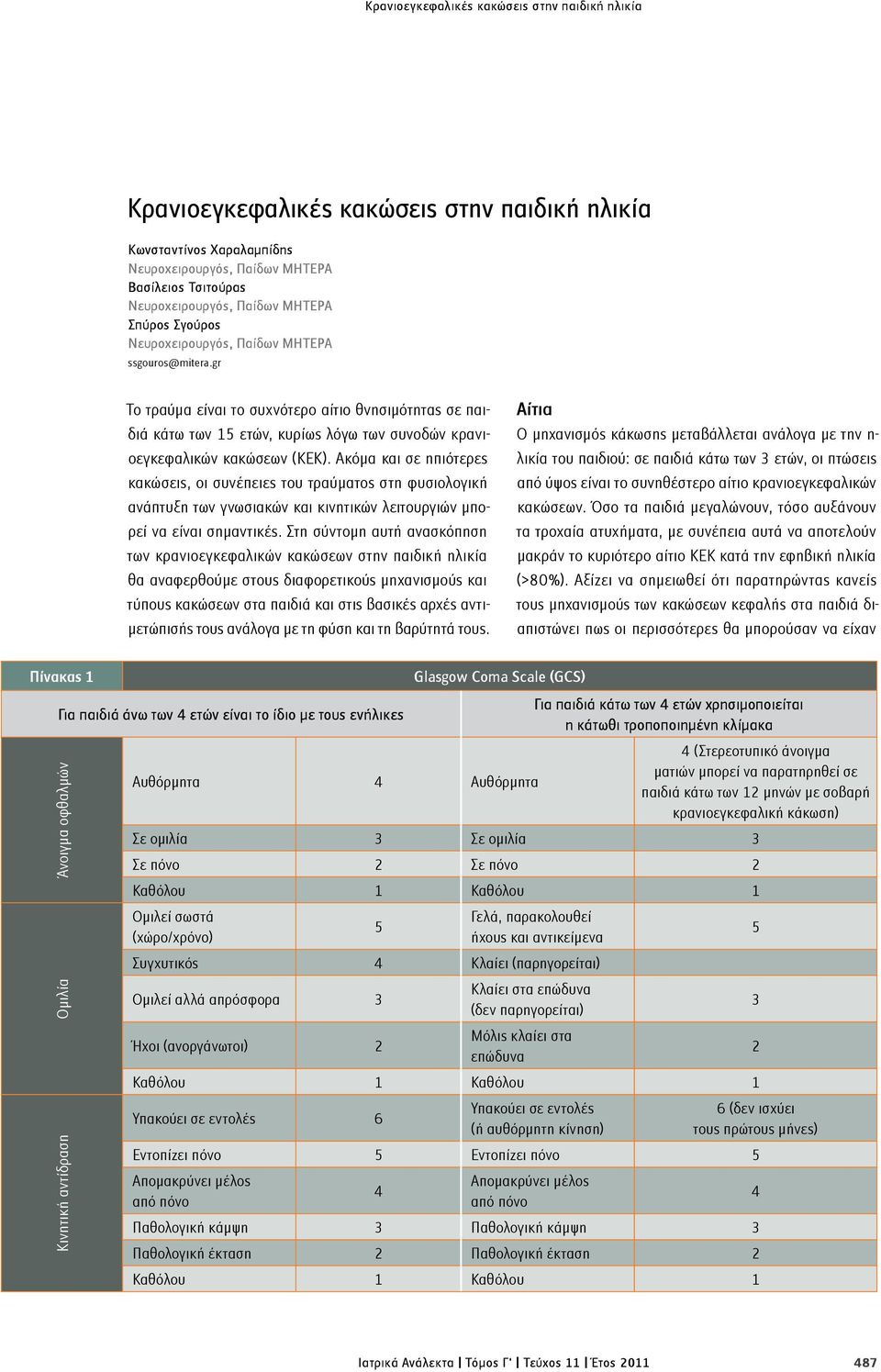 gr Το τραύμα είναι το συχνότερο αίτιο θνησιμότητας σε παιδιά κάτω των 15 ετών, κυρίως λόγω των συνοδών κρανιοεγκεφαλικών κακώσεων (ΚΕΚ).