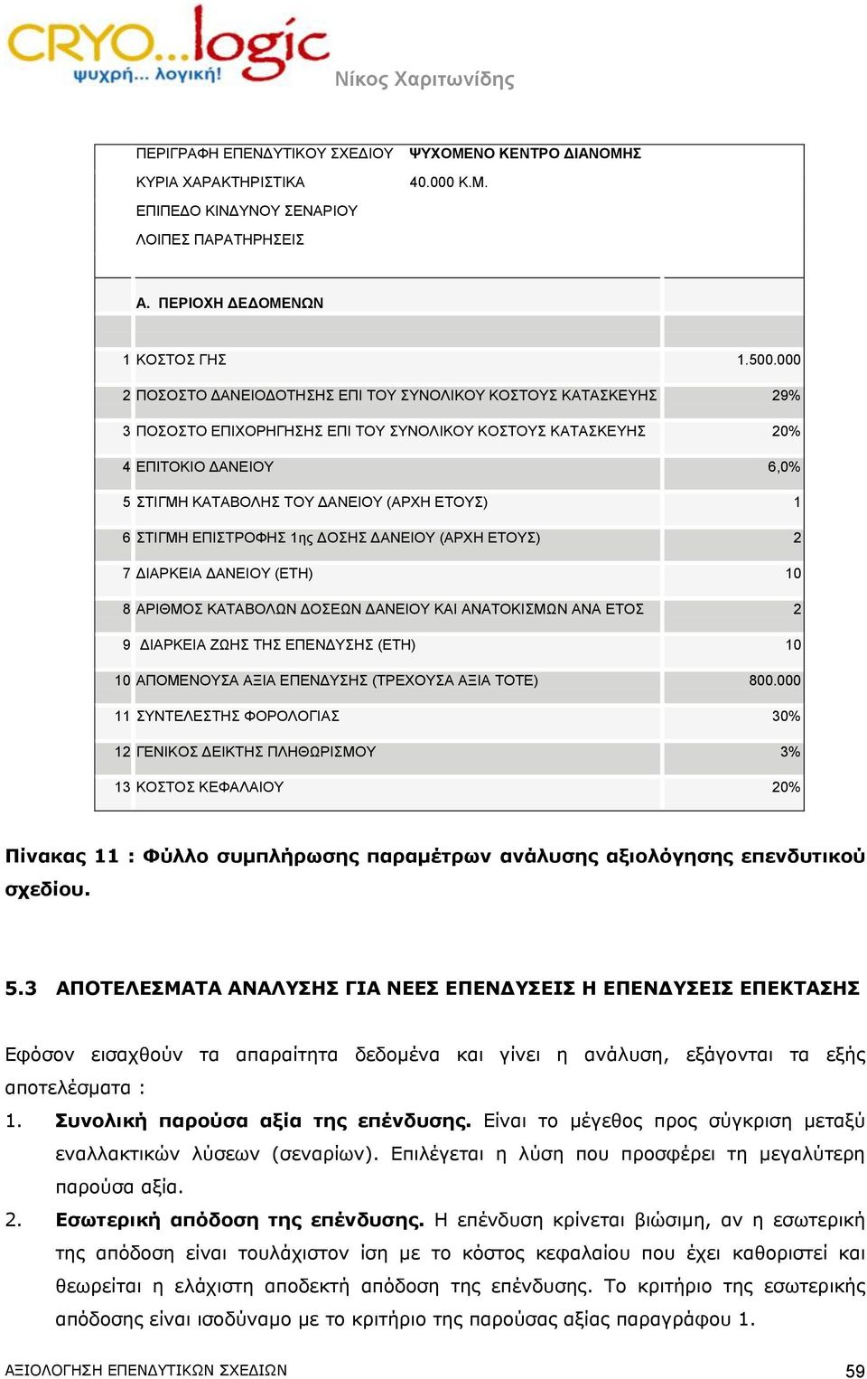 ΕΤΟΥΣ) 1 6 ΣΤΙΓΜΗ ΕΠΙΣΤΡΟΦΗΣ 1ης ΔΟΣΗΣ ΔΑΝΕΙΟΥ (ΑΡΧΗ ΕΤΟΥΣ) 2 7 ΔΙΑΡΚΕΙΑ ΔΑΝΕΙΟΥ (ΕΤΗ) 10 8 ΑΡΙΘΜΟΣ ΚΑΤΑΒΟΛΩΝ ΔΟΣΕΩΝ ΔΑΝΕΙΟΥ ΚΑΙ ΑΝΑΤΟΚΙΣΜΩΝ ΑΝΑ ΕΤΟΣ 2 9 ΔΙΑΡΚΕΙΑ ΖΩΗΣ ΤΗΣ ΕΠΕΝΔΥΣΗΣ (ΕΤΗ) 10 10