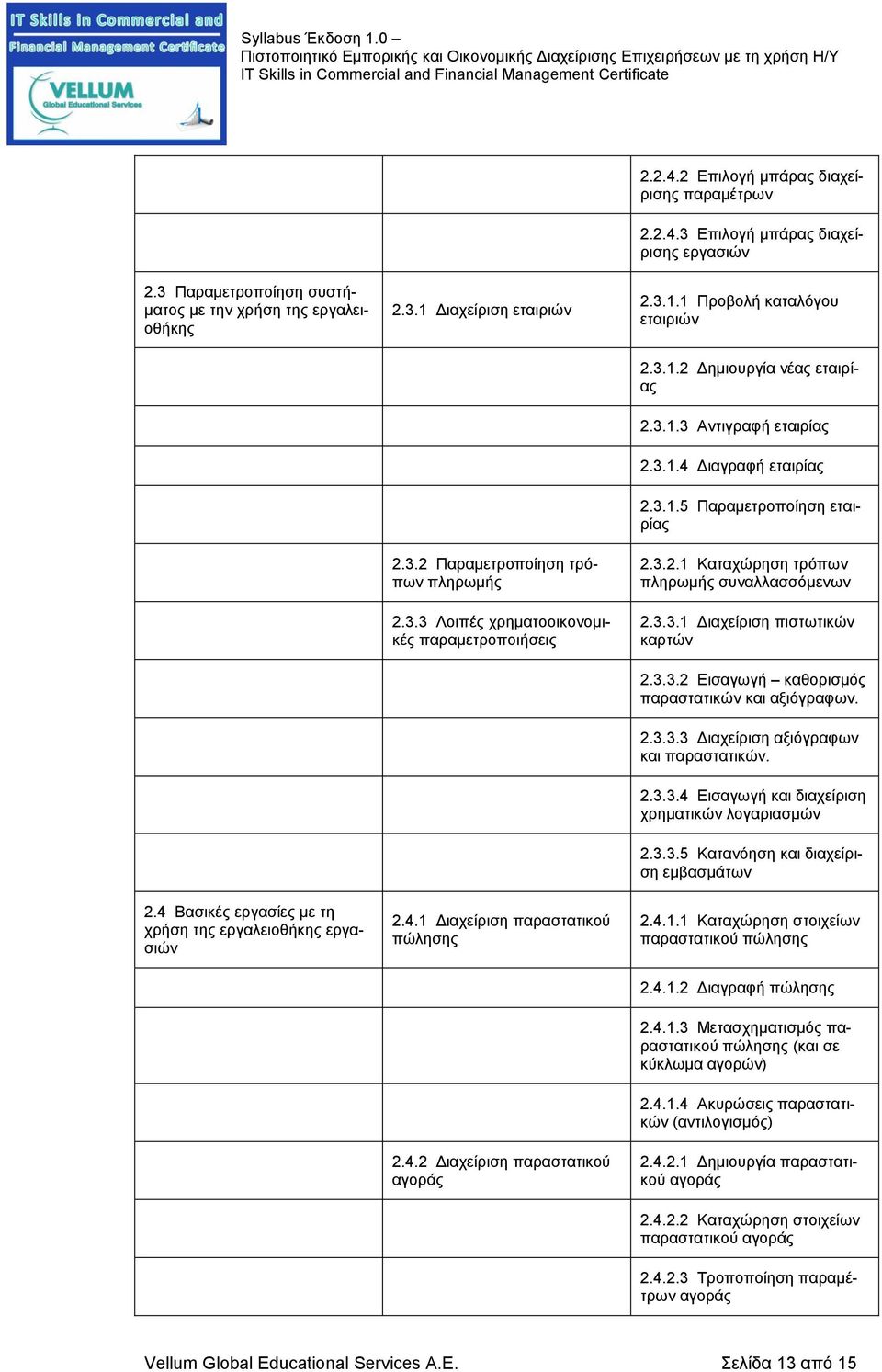 4.2 Διαχείριση παραστατικού αγοράς 2.3.1.1 Προβολή καταλόγου εταιριών 2.3.1.2 Δημιουργία νέας εταιρίας 2.3.1.3 Αντιγραφή εταιρίας 2.3.1.4 Διαγραφή εταιρίας 2.3.1.5 Παραμετροποίηση εταιρίας 2.3.2.1 Καταχώρηση τρόπων πληρωμής συναλλασσόμενων 2.