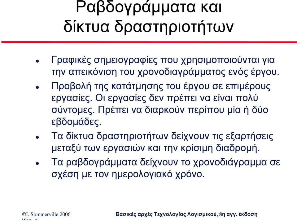 Οι εργασίες δεν πρέπει να είναι πολύ σύντοµες. Πρέπει να διαρκούν περίπου µία ή δύο εβδοµάδες.