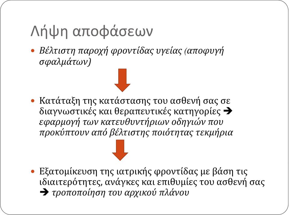 οδηγιών που προκύπτουν από βέλτιστης ποιότητας τεκμήρια Εξατομίκευση της ιατρικής φροντίδας