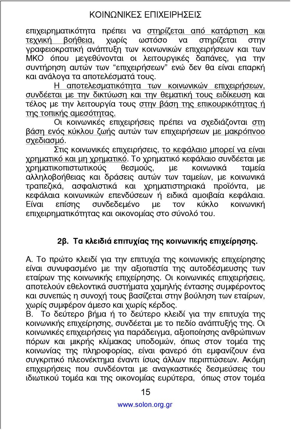 Η αποτελεσματικότητα των κοινωνικών επιχειρήσεων, συνδέεται με την δικτύωση και την θεματική τους ειδίκευση και τέλος με την λειτουργία τους στην βάση της επικουρικότητας ή της τοπικής αμεσότητας.