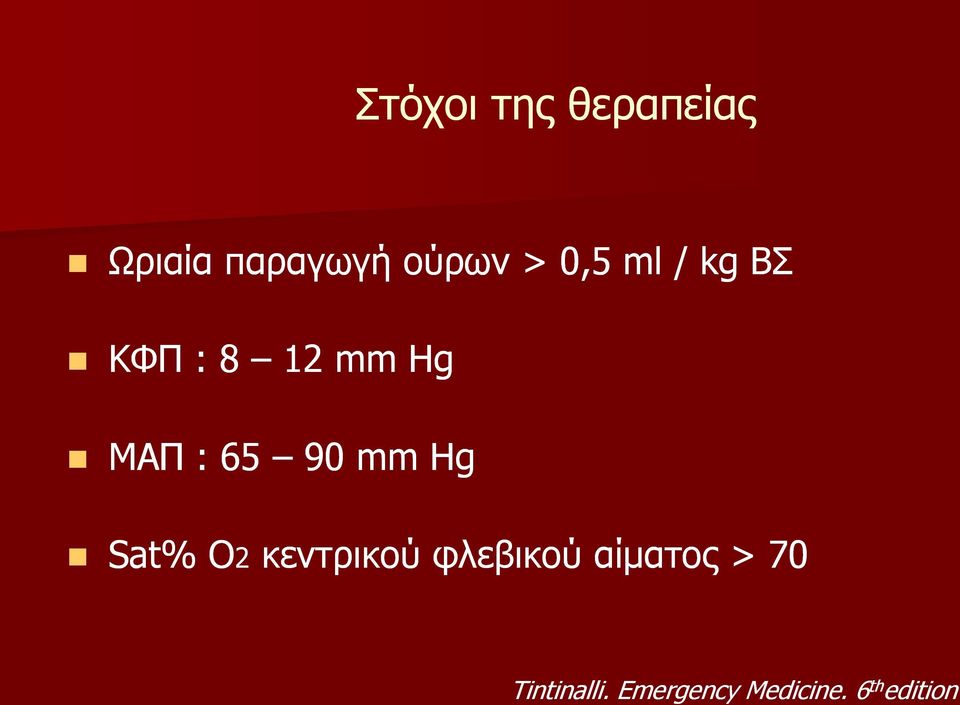 mm Hg Sat% O2 κεντρικού φλεβικού αί6ατος >