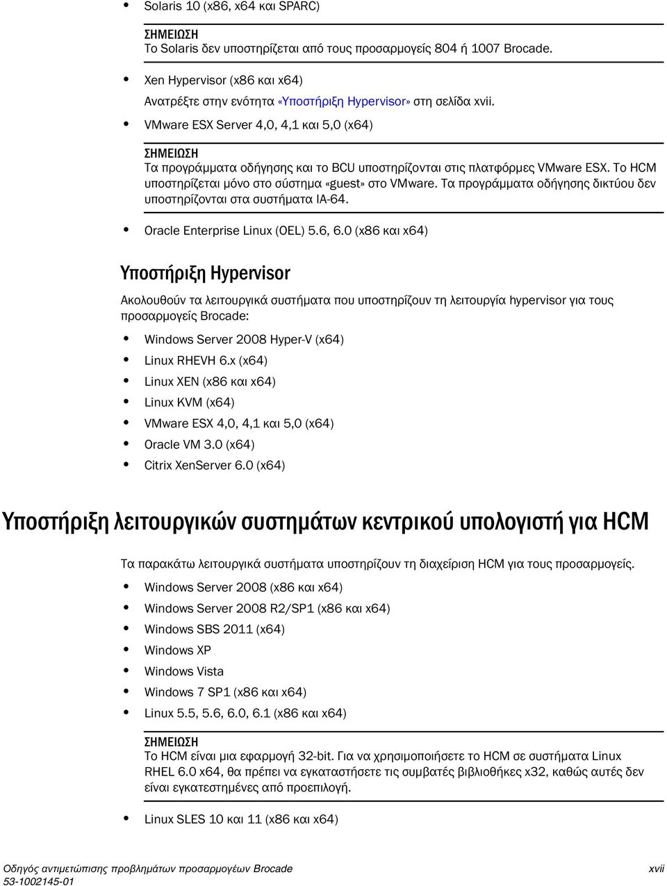 VMware ESX Server 4,0, 4,1 και 5,0 (x64) ΣΗΜΕΙΩΣΗ Τα προγράμματα οδήγησης και το BCU υποστηρίζονται στις πλατφόρμες VMware ESX. Το HCM υποστηρίζεται μόνο στο σύστημα «guest» στο VMware.