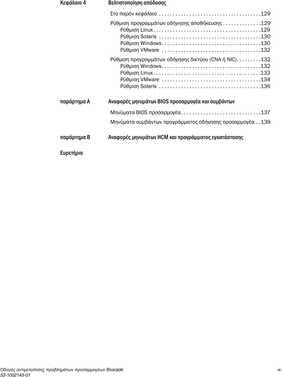 ...................................132 Ρύθμιση προγραμμάτων οδήγησης δικτύου (CNA ή NIC).........132 Ρύθμιση Windows....................................132 Ρύθμιση Linux.......................................133 Ρύθμιση VMware.