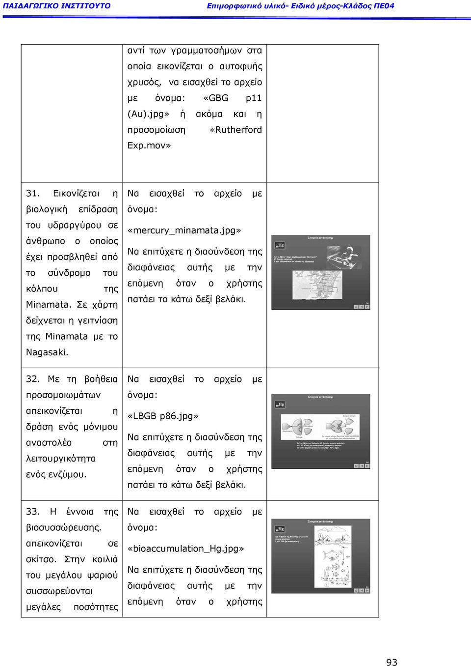 Να εισαχθεί το αρχείο µε όνοµα: «mercury_minamata.jpg» Να επιτύχετε η διασύνδεση της διαφάνειας αυτής µε την επόµενη όταν ο χρήστης πατάει το κάτω δεξί βελάκι. 32.