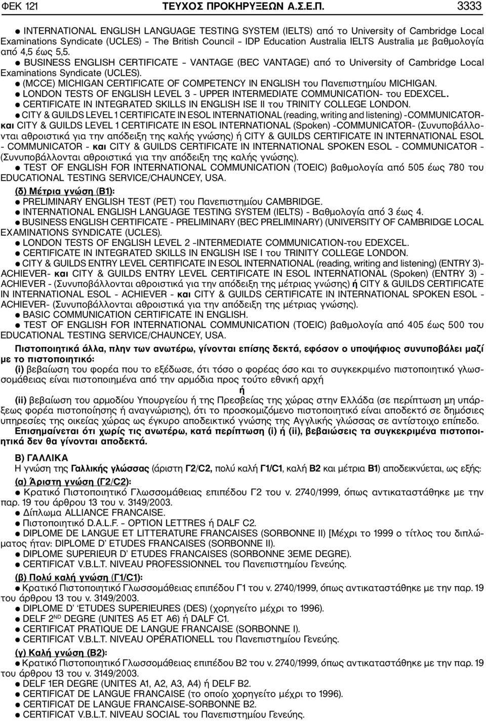 3333 INTERNATIONAL ENGLISH LANGUAGE TESTING SYSTEM (IELTS) από το University of Cambridge Local Examinations Syndicate (UCLES) The British Council IDP Education Australia IELTS Australia με