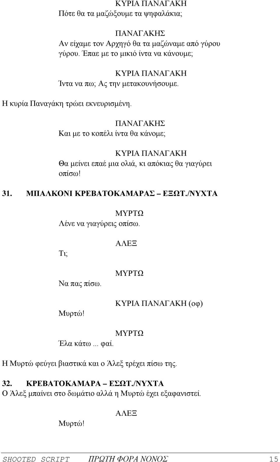 Και με το κοπέλι ίντα θα κάνομε; Θα μείνει επαέ μια ολιά, κι απόκιας θα γιαγύρει οπίσω! 31. ΜΠΑΛΚΟΝΙ ΚΡΕΒΑΤΟΚΑΜΑΡΑΣ ΕΞΩΤ.