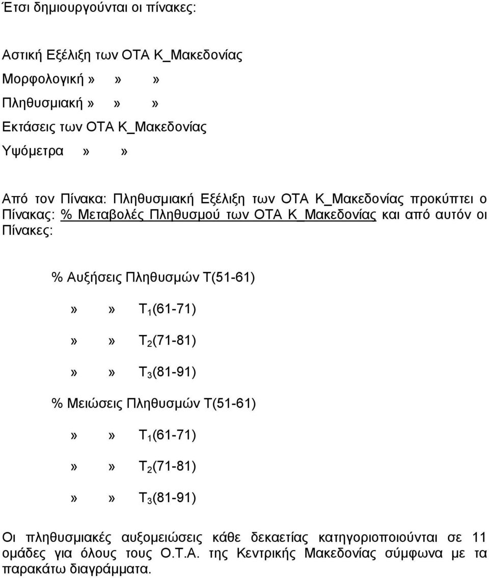 Αυξήσεις Πληθυσµών Τ(51-61)»» Τ 1 (61-71)»» Τ 2 (71-81)»» Τ 3 (81-91) % Μειώσεις Πληθυσµών Τ(51-61)»» Τ 1 (61-71)»» Τ 2 (71-81)»» Τ 3 (81-91) Οι