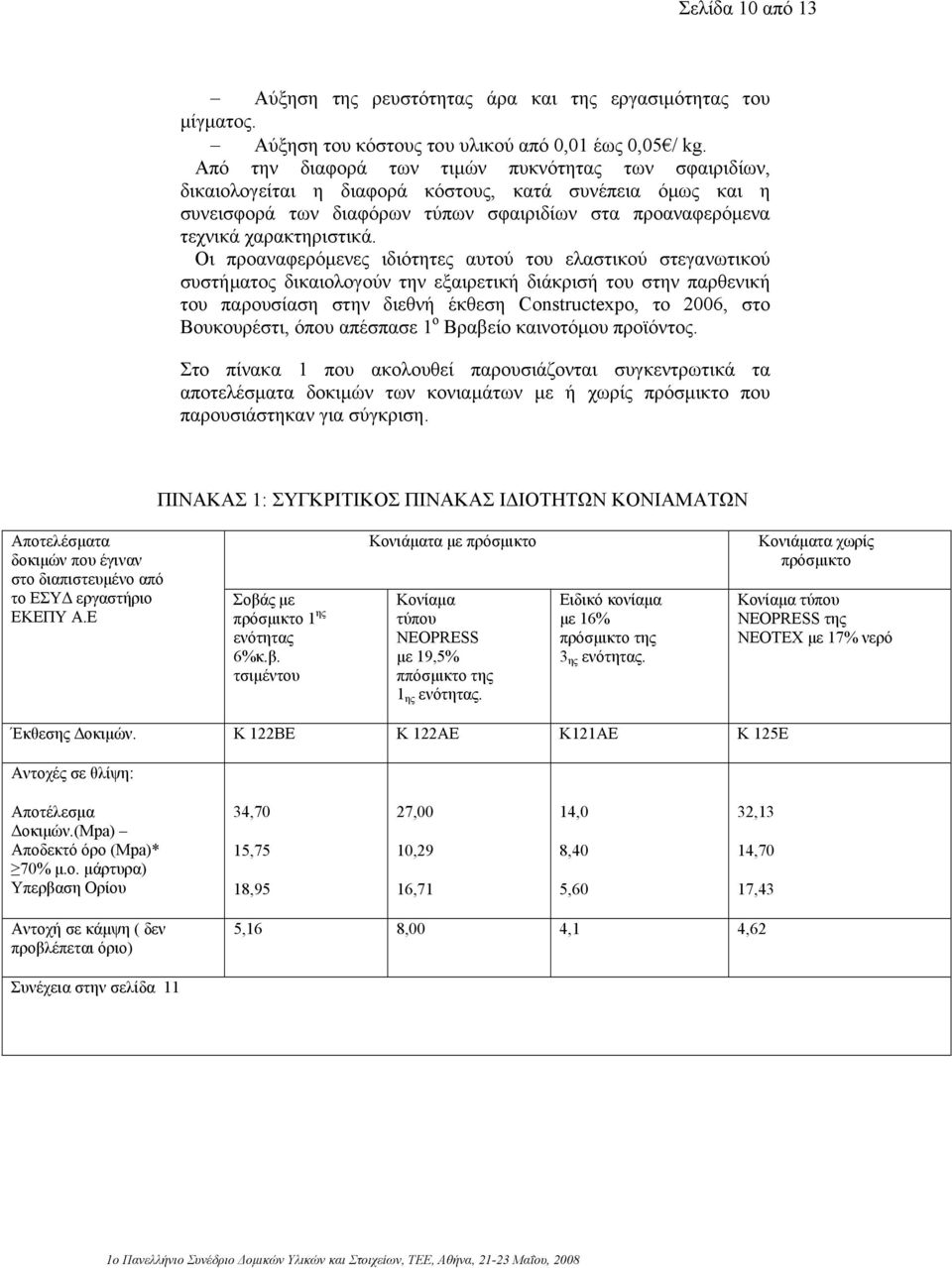 Οι προαναφερόµενες ιδιότητες αυτού του ελαστικού στεγανωτικού συστήµατος δικαιολογούν την εξαιρετική διάκρισή του στην παρθενική του παρουσίαση στην διεθνή έκθεση Constructexpo, το 2006, στο