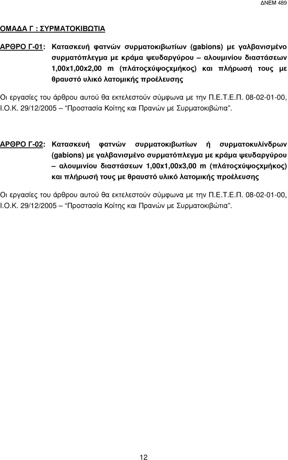 29/12/2005 Προστασία Κοίτης και Πρανών µε Συρµατοκιβώτια.