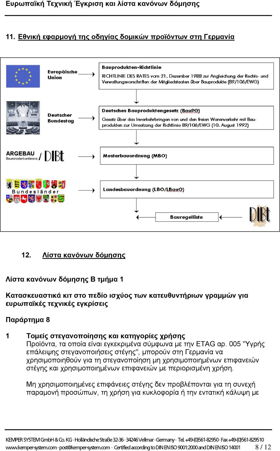 κατηγορίες χρήσης Προϊόντα, τα οποία είναι εγκεκριμένα σύμφωνα με την ETAG αρ.