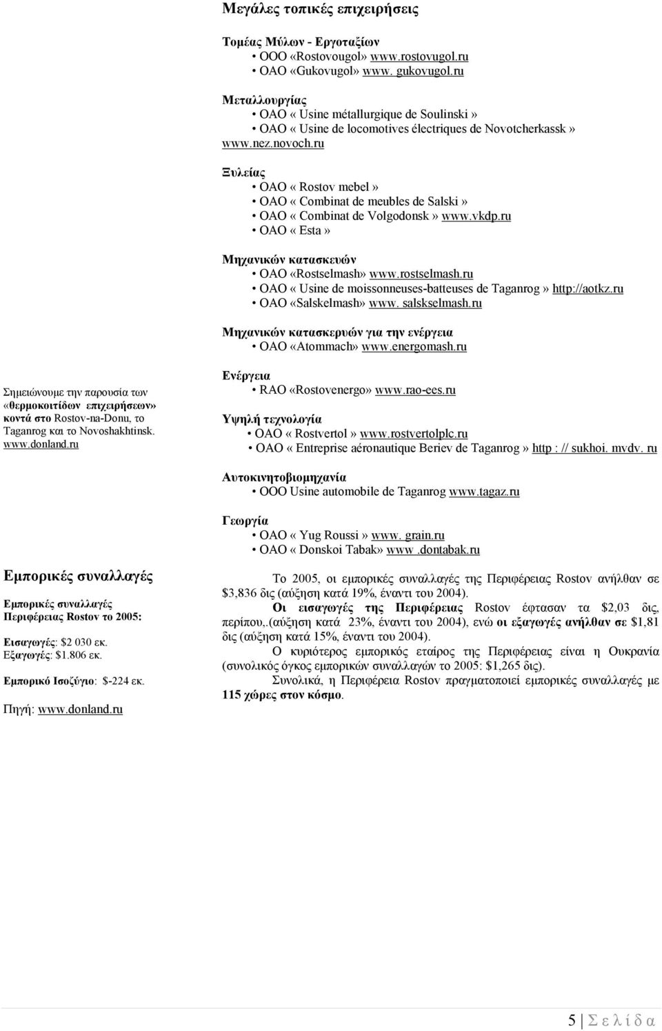 ru Ξυλείας ОАО «Rostov mebel» OAO «Combinat de meubles de Salski» ОАО «Combinat de Volgodonsk» www.vkdp.ru ОАО «Esta» Μηχανικών κατασκευών OAO «Rostselmash» www.rostselmash.