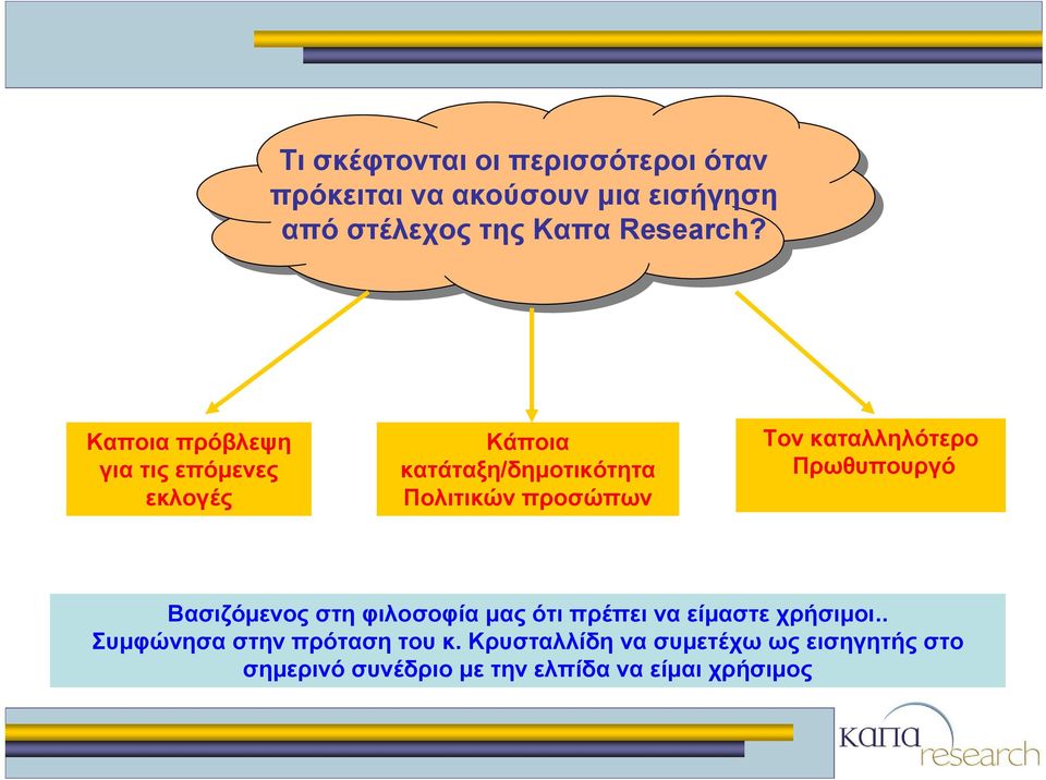 καταλληλότερο Πρωθυπουργό Βασιζόμενος στη φιλοσοφία μας ότι πρέπει να είμαστε χρήσιμοι.