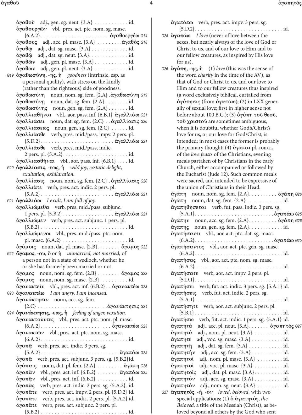 as a personal quality), with stress on the kindly (rather than the righteous) side of goodness. ἀγαθωσύνη noun, nom. sg. fem. {2.A} ἀγαθωσύνη G19 ἀγαθωσύνῃ noun, dat. sg. fem. {2.A} id.