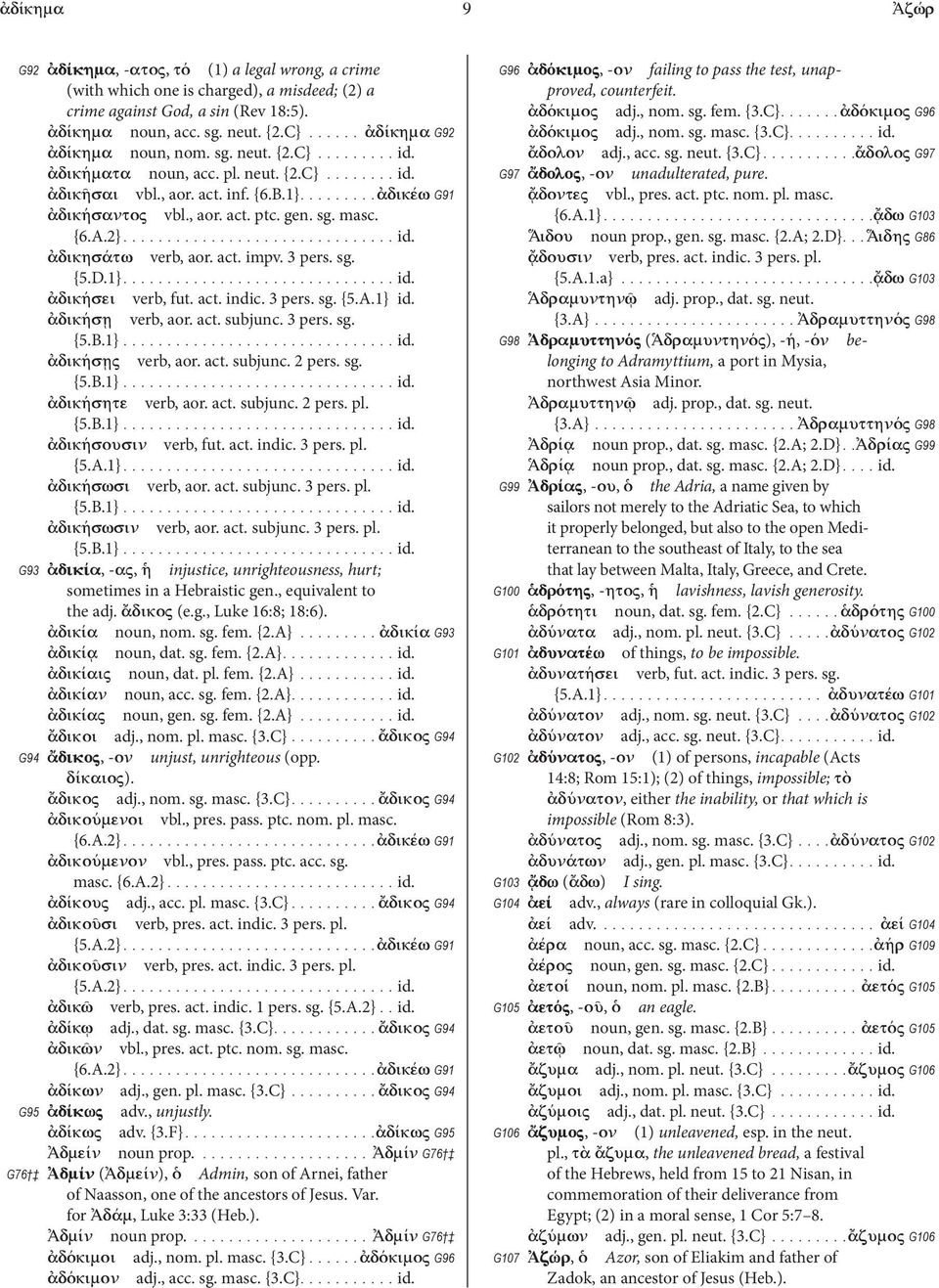 ἀδικησάτω verb, aor. act. impv. 3 pers. sg. ἀδικήσει verb, fut. act. indic. 3 pers. sg. {5.A.1} id. ἀδικήσῃ verb, aor. act. subjunc. 3 pers. sg. ἀδικήσῃς verb, aor. act. subjunc. 2 pers. sg. ἀδικήσητε verb, aor.