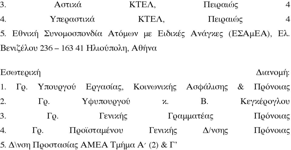 Βενιζέλου 236 163 41 Ηλιούπολη, Αθήνα Εσωτερική Διανομή: 1. Γρ.