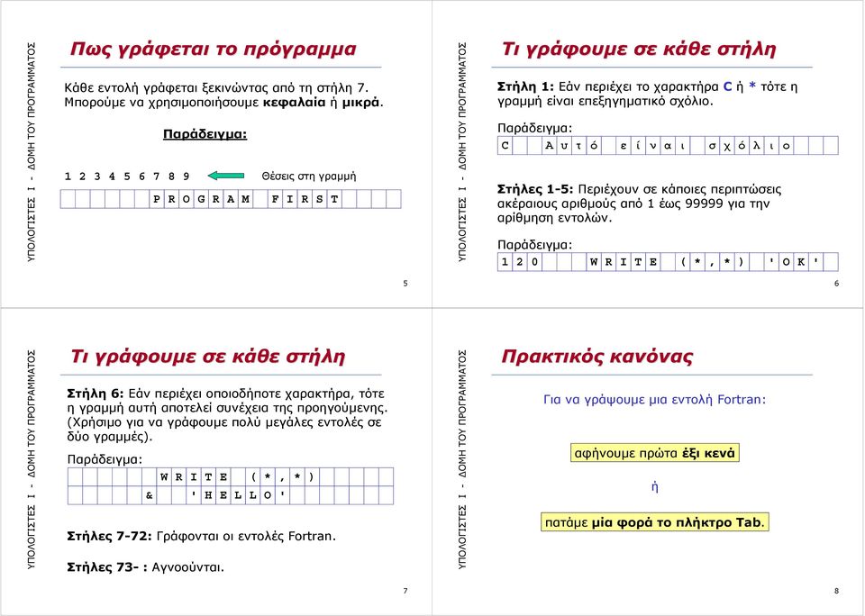 C Α υ τ ό ε ί ν α ι σ χ ό λ ι ο Στήλες 1-5: Περιέχουν σε κάποιες περιπτώσεις ακέραιους αριθμούς από 1 έως 99999 για την αρίθμηση εντολών.