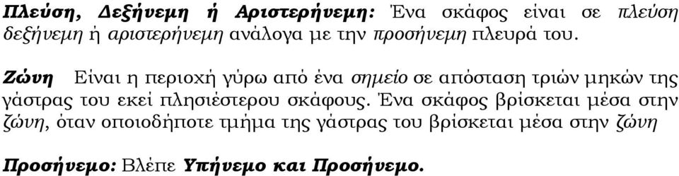 Ζώνη Είναι η περιοχή γύρω από ένα σηµείο σε απόσταση τριών µηκών της γάστρας του εκεί