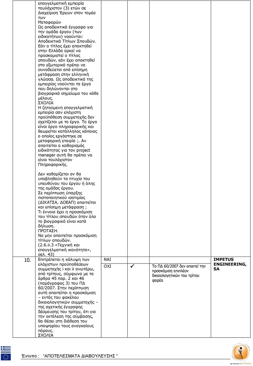 Ως αποδεικτικά της εμπειρίας νοούνται τα έργα που δηλώνονται στο βιογραφικό σημείωμα του κάθε μέλους. Η ζητούμενη επαγγελματική εμπειρία σαν ελάχιστη προϋπόθεση συμμετοχής δεν σχετίζεται με το έργο.