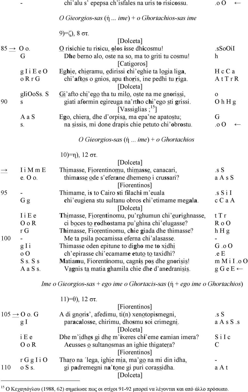 h [Catigoros] g I i E e O Eghie, chieramu, edirissi chi eghie ta logia liga, H c C a o R r G chi aftos o gnios, apu thoris, ine pedhi tu riga. A t T r R giiooss.