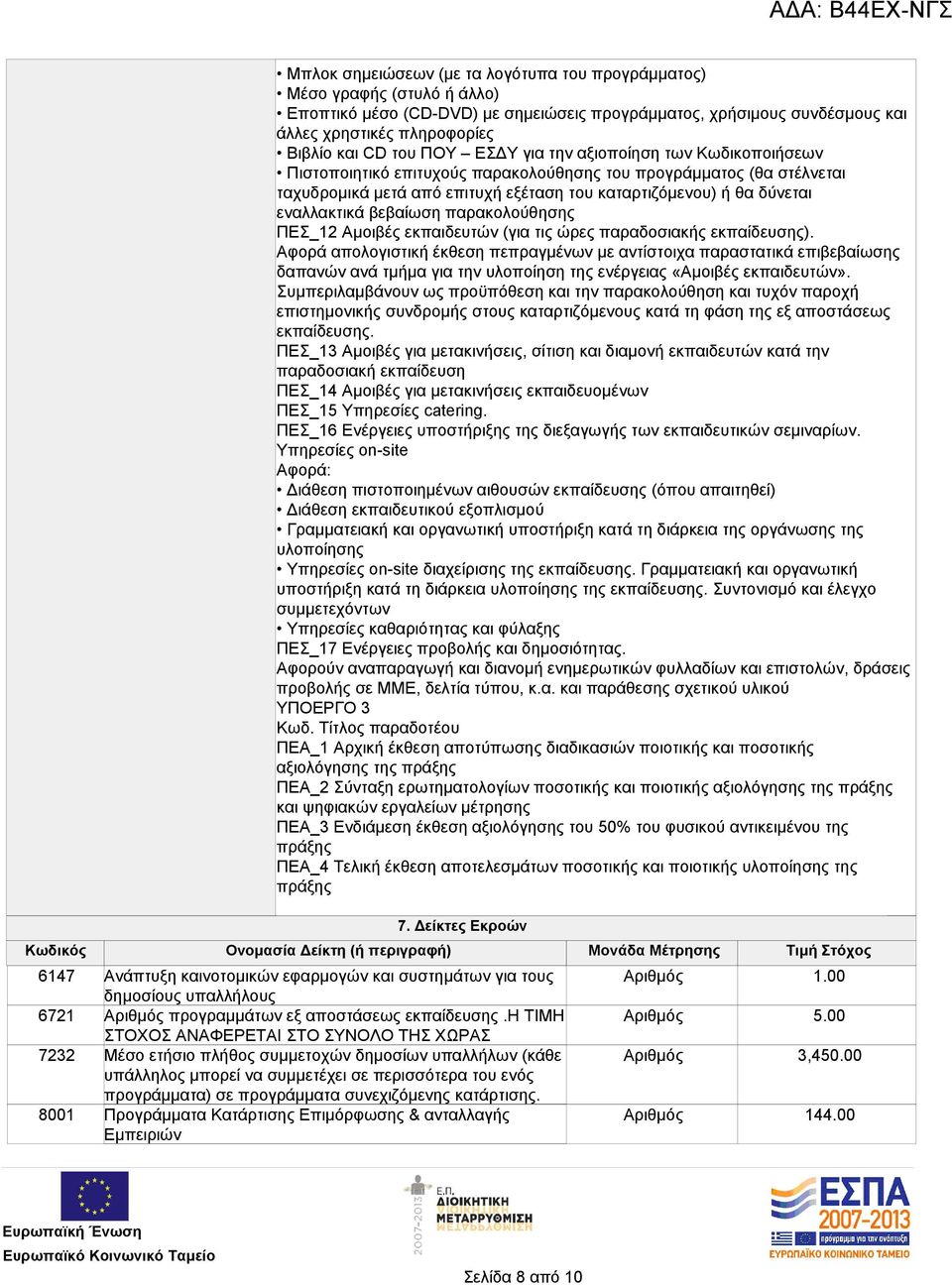 προγράμματος (θα στέλνεται ταχυδρομικά μετά από επιτυχή εξέταση του καταρτιζόμενου) ή θα δύνεται εναλλακτικά βεβαίωση παρακολούθησης ΠΕΣ_12 Αμοιβές εκπαιδευτών (για τις ώρες παραδοσιακής εκπαίδευσης).