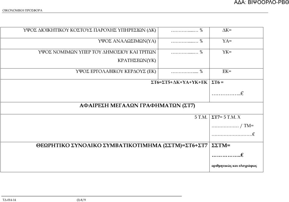 .. % ΥΚ= ΥΨΟΣ ΕΡΓΟΛΑΒΙΚΟΥ ΚΕΡ ΟΥΣ (ΕΚ)...% ΕΚ= ΣΤ6=ΣΤ5+ Κ+ΥΑ+ΥΚ+ΕΚ ΣΤ6 =.