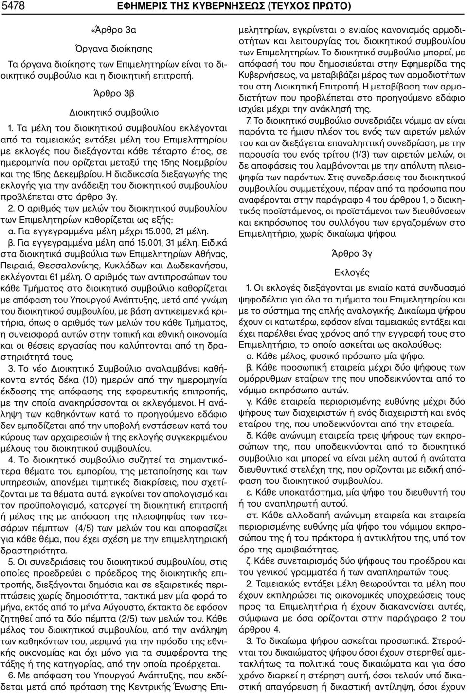 της 15ης Δεκεμβρίου. Η διαδικασία διεξαγωγής της εκλογής για την ανάδειξη του διοικητικού συμβουλίου προβλέπεται στο άρθρο 3γ. 2.