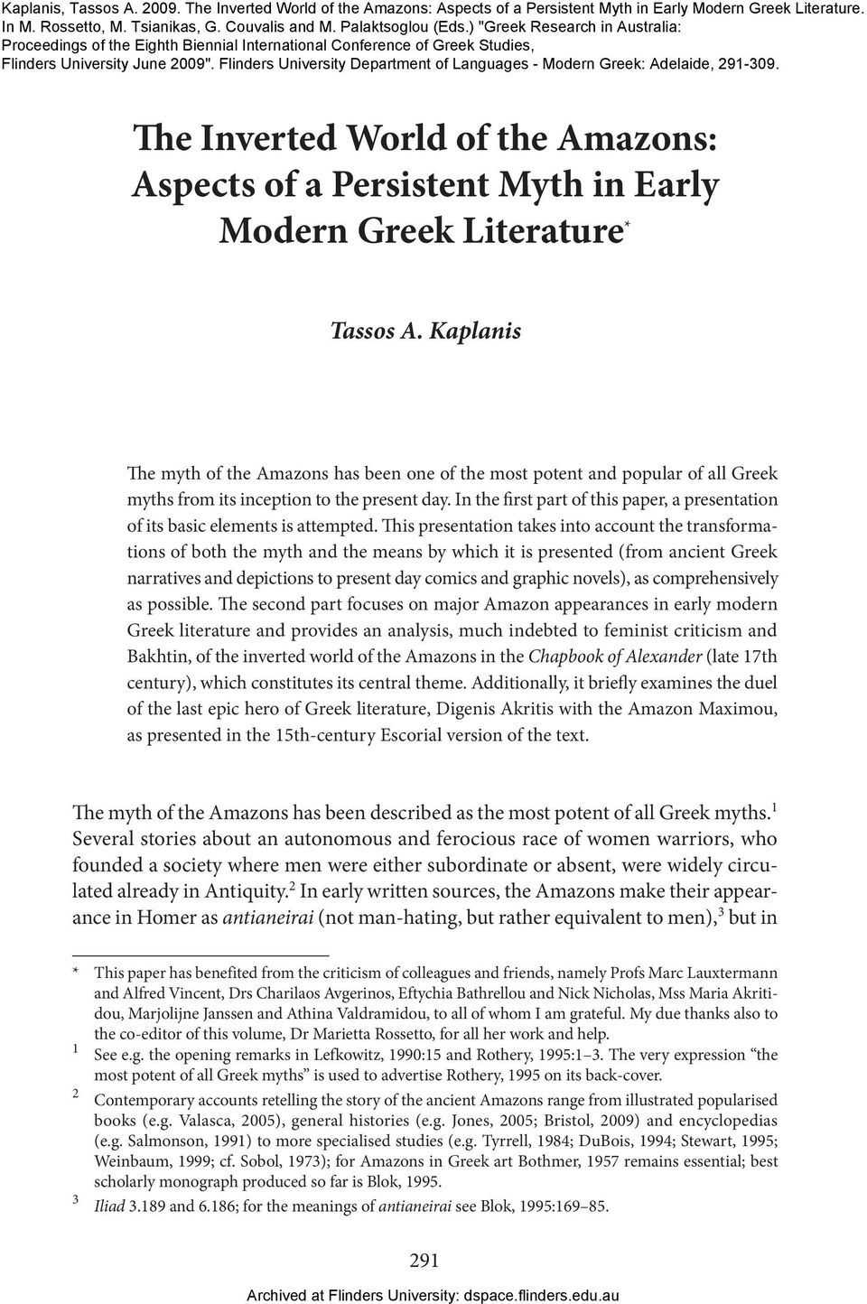 Flinders University Department of Languages - Modern Greek: Adelaide, 291-309.