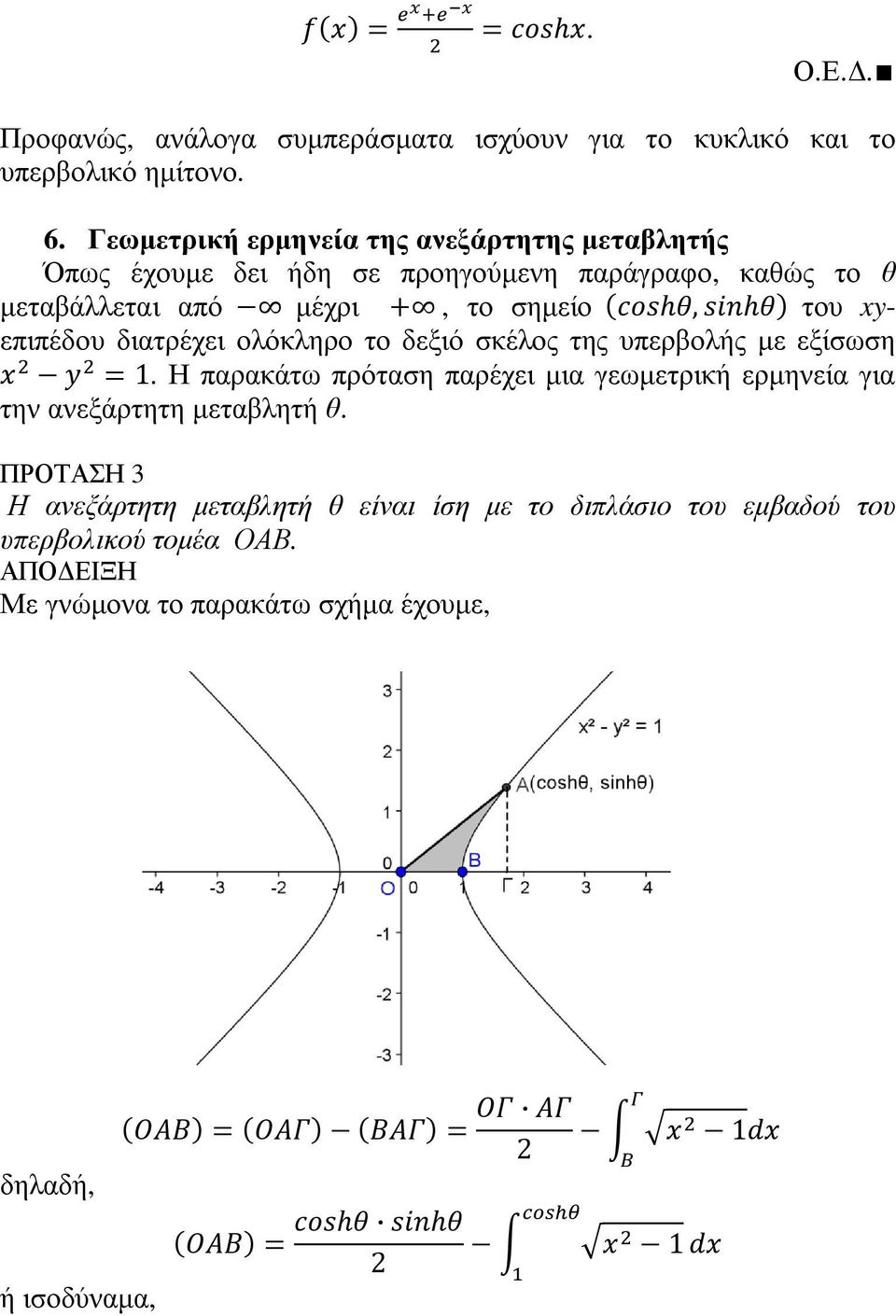 του xyεπιπέδου διατρέχει ολόκληρο το δεξιό σκέλος της υπερβολής µε εξίσωση 1.