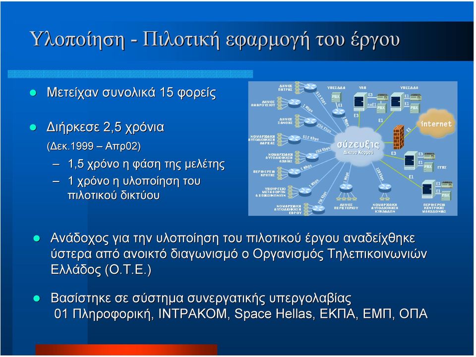 υλοποίηση του πιλοτικού έργου αναδείχθηκε ύστερα από ανοικτό διαγωνισµό ο Οργανισµός Τηλεπικοινωνιών