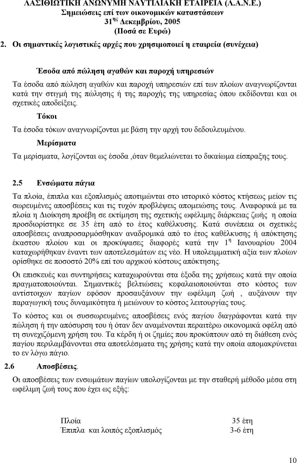 την στιγµή της πώλησης ή της παροχής της υπηρεσίας όπου εκδίδονται και οι σχετικές αποδείξεις. Τόκοι Τα έσοδα τόκων αναγνωρίζονται µε βάση την αρχή του δεδουλευµένου.