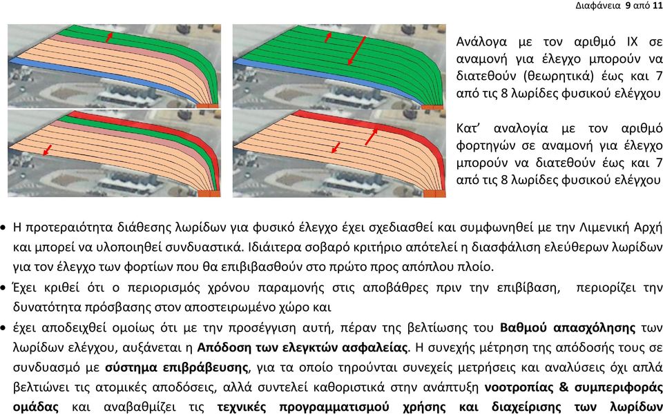 συνδυαστικά. Ιδιάιτερα σοβαρό κριτήριο απότελεί η διασφάλιση ελεύθερων λωρίδων για τον έλεγχο των φορτίων που θα επιβιβασθούν στο πρώτο προς απόπλου πλοίο.