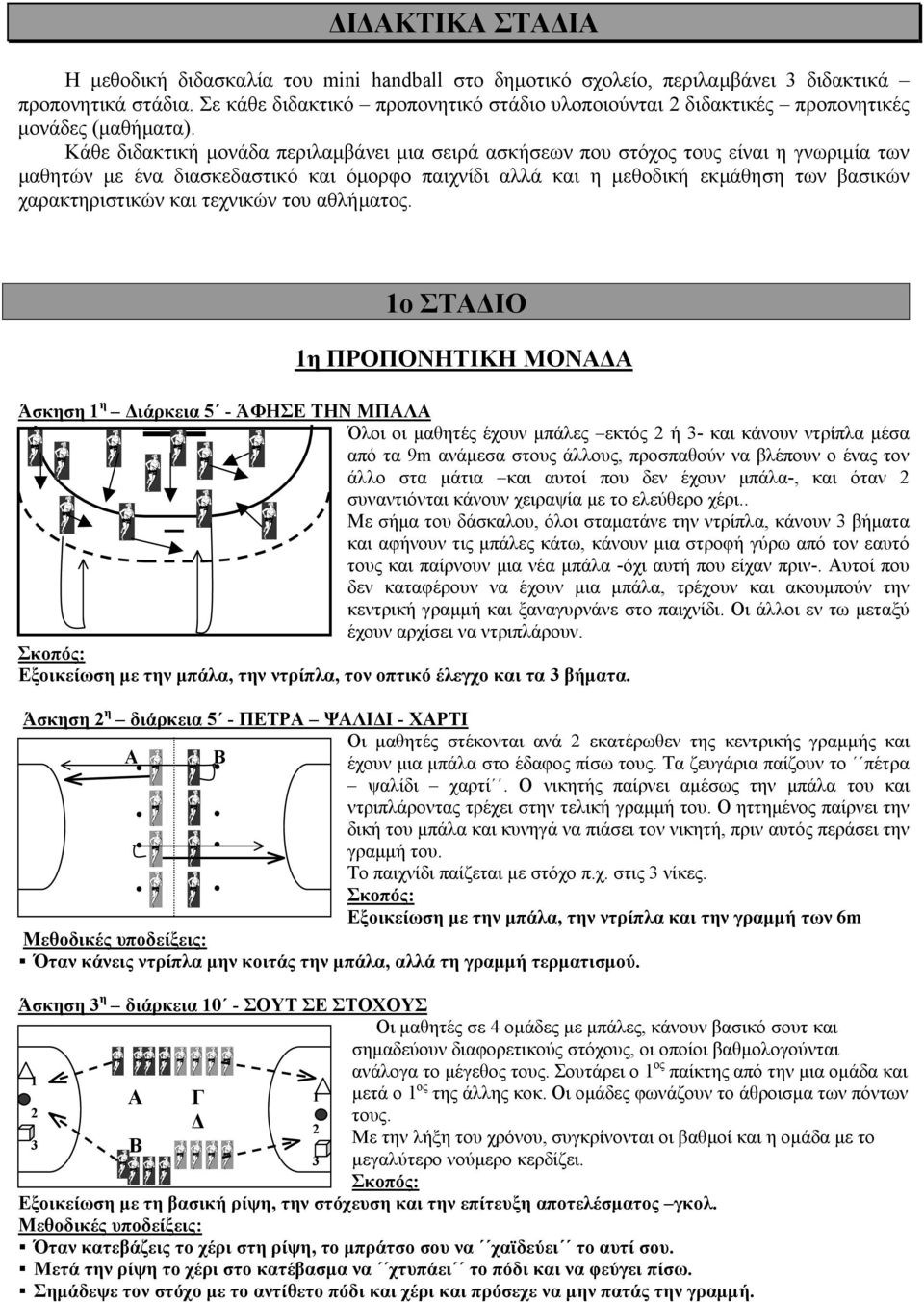 χαρακτηριστικών και τεχνικών του αθλήµατος 1ο ΣΤΑ ΙΟ 1η ΠΡΟΠΟΝΗΤΙΚΗ ΜΟΝΑ Α Άσκηση 1 η ιάρκεια 5 - ΆΦΗΣΕ ΤΗΝ ΜΠΑΛΑ Όλοι οι µαθητές έχουν µπάλες εκτός 2 ή 3- και κάνουν ντρίπλα µέσα από τα 9m ανάµεσα