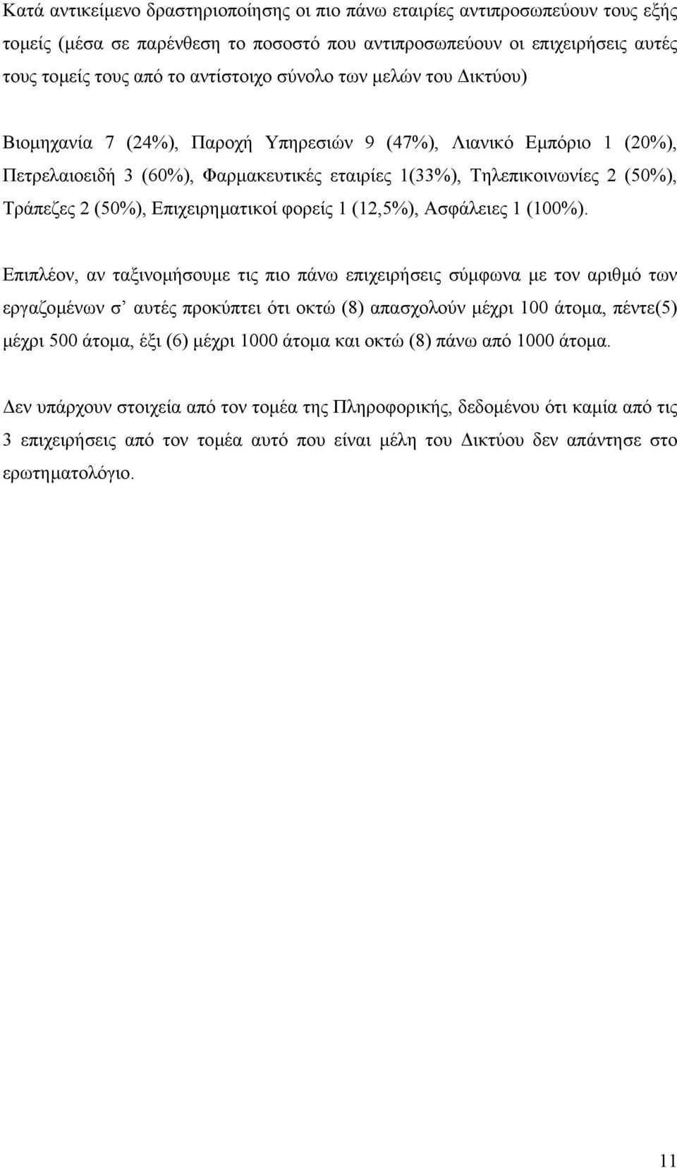 Επιχειρηµατικοί φορείς 1 (12,5%), Ασφάλειες 1 (100%).