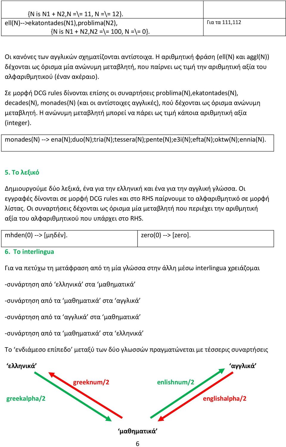 Σε μορφή DCG rules δίνονται επίσης οι συναρτήσεις problima(n),ekatontades(n), decades(n), monades(n) (και οι αντίστοιχες αγγλικές), πού δέχονται ως όρισμα ανώνυμη μεταβλητή.