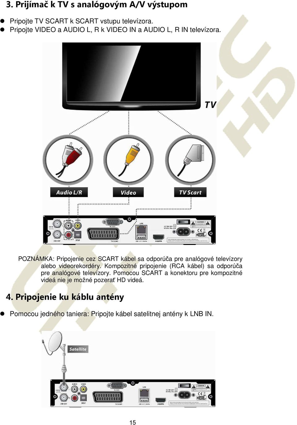 POZNÁMKA: Pripojenie cez SCART kábel sa odporúča pre analógové televízory alebo videorekordéry.