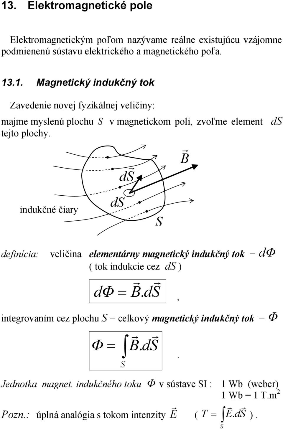 indukčné čiay d definícia: veličina elementány magnetický indukčný tok dφ ( tok indukcie cez d ) dφ B d, integovaním cez plochu celkový