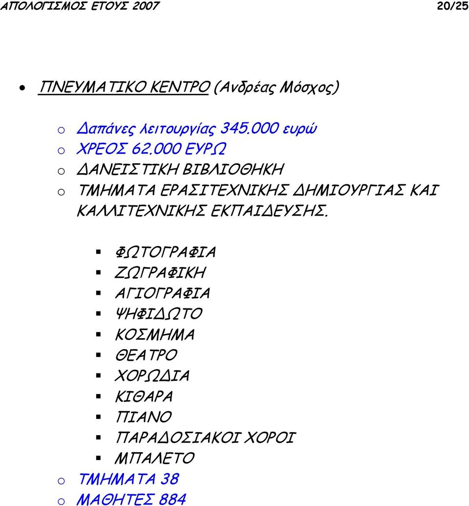 000 ΕΥΡΩ o ΑΝΕΙΣΤΙΚΗ ΒΙΒΛΙΟΘΗΚΗ o ΤΜΗΜΑΤΑ ΕΡΑΣΙΤΕΧΝΙΚΗΣ ΗΜΙΟΥΡΓΙΑΣ ΚΑΙ ΚΑΛΛΙΤΕΧΝΙΚΗΣ