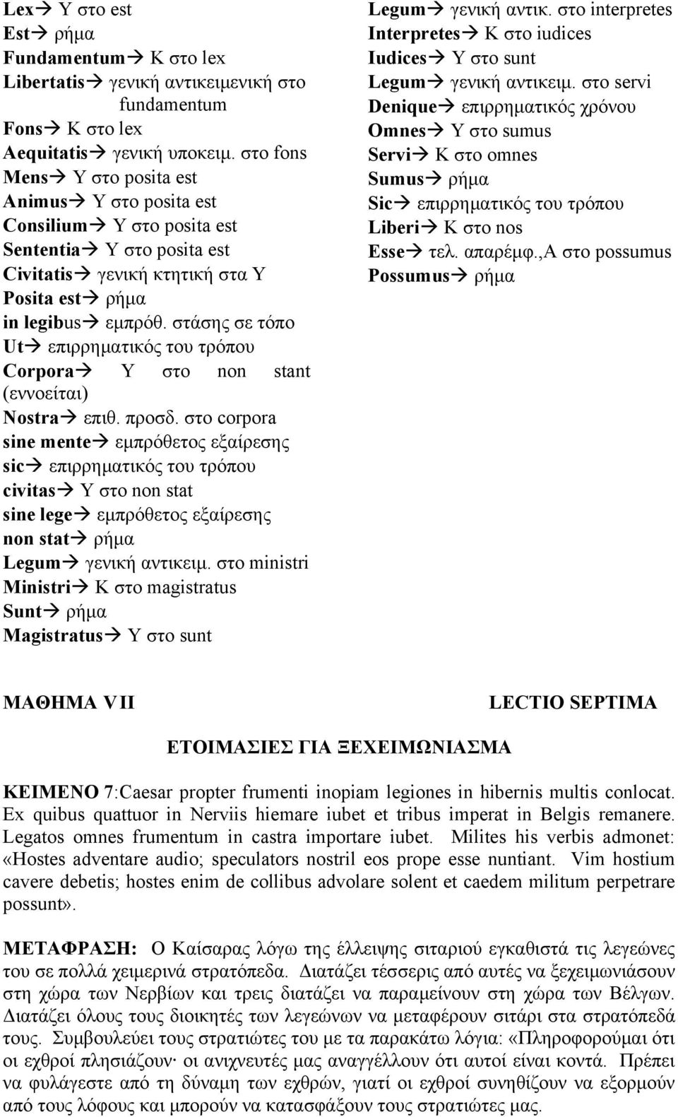 στάσης σε τόπο Ut επιρρηματικός του τρόπου Corpora Υ στο non stant (εννοείται) Nostra επιθ. προσδ.