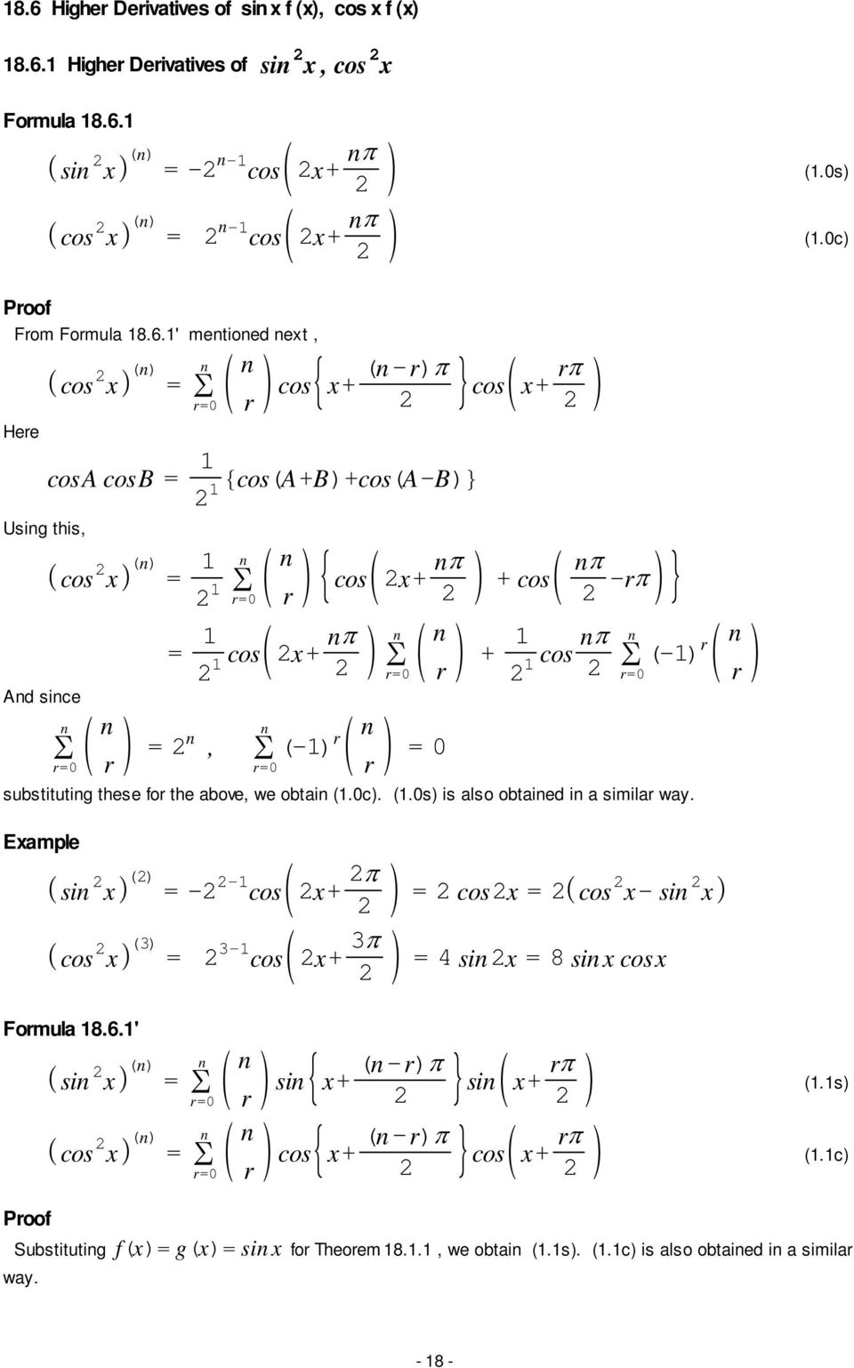 these for the above, we obtai (.0c). (.0s) is also obtaied i a similar way. Eample si - cos - + cos cos - + cos cos - si si 8 si cos Formula 8.6.