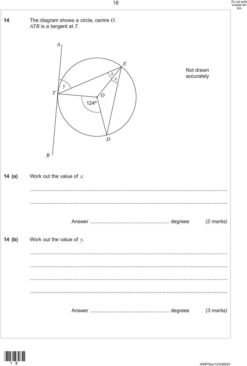 A x x E Not drawn accurately T y 124º O D B 14 (a) Work