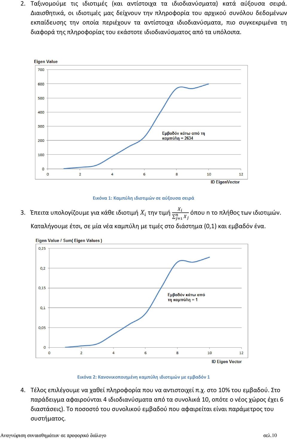 εκάστοτε ιδιοδιανύσματος από τα υπόλοιπα. Εικόνα 1: Καμπύλη ιδιοτιμών σε αύξουσα σειρά 3. Έπειτα υπολογίζουμε για κάθε ιδιοτιμή X i την τιμή X i n j=1 X j όπου n το πλήθος των ιδιοτιμών.