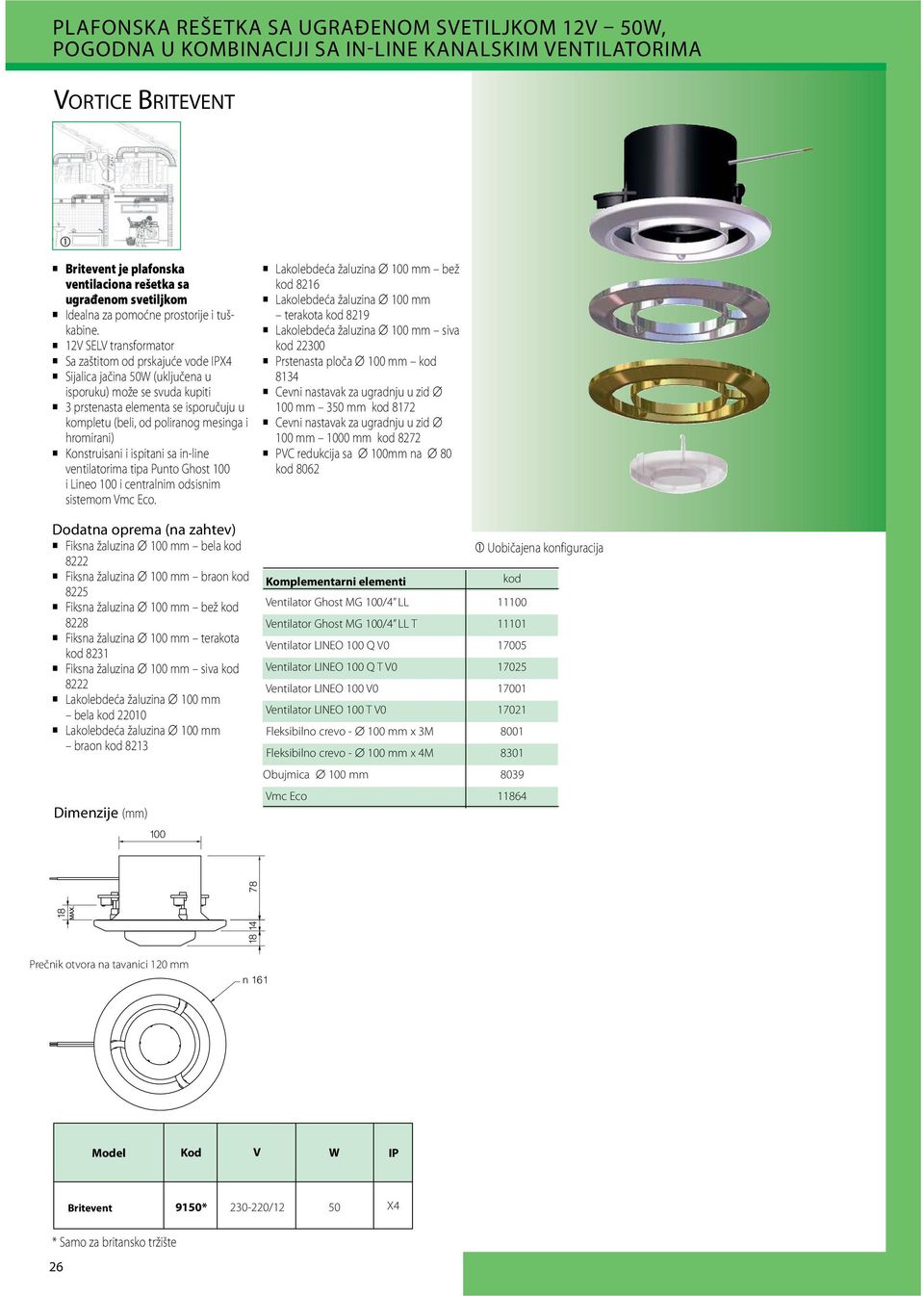 12V SLV transformator Sa zaštitom od prskajuće vode IPX4 Sijalica jačina 50W (uključena u isporuku) može se svuda kupiti 3 prstenasta elementa se isporučuju u kompletu (beli, od poliranog mesinga i