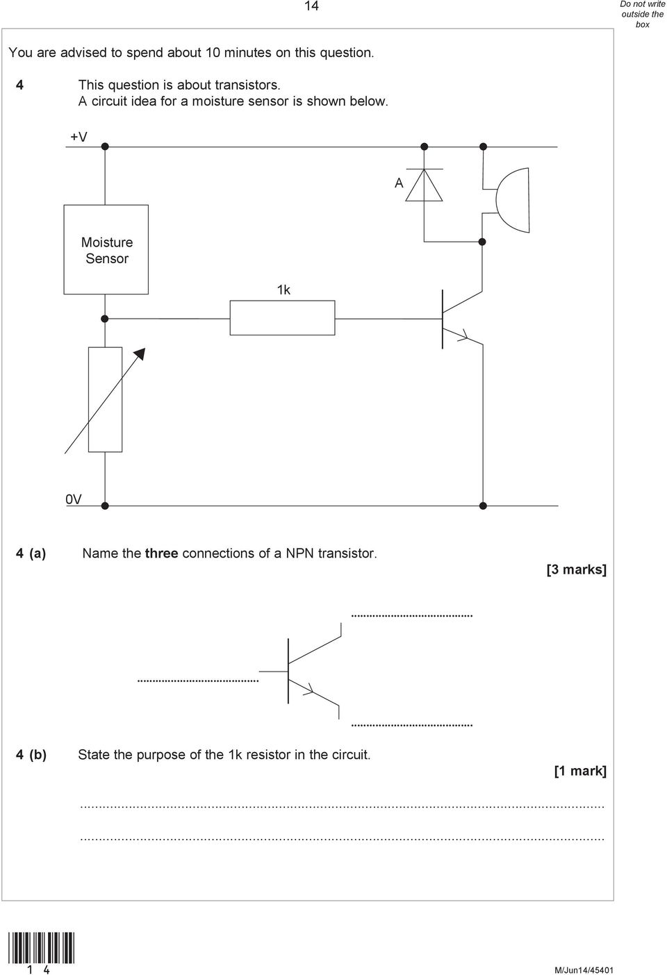 A circuit idea for a moisture sensor is shown below.