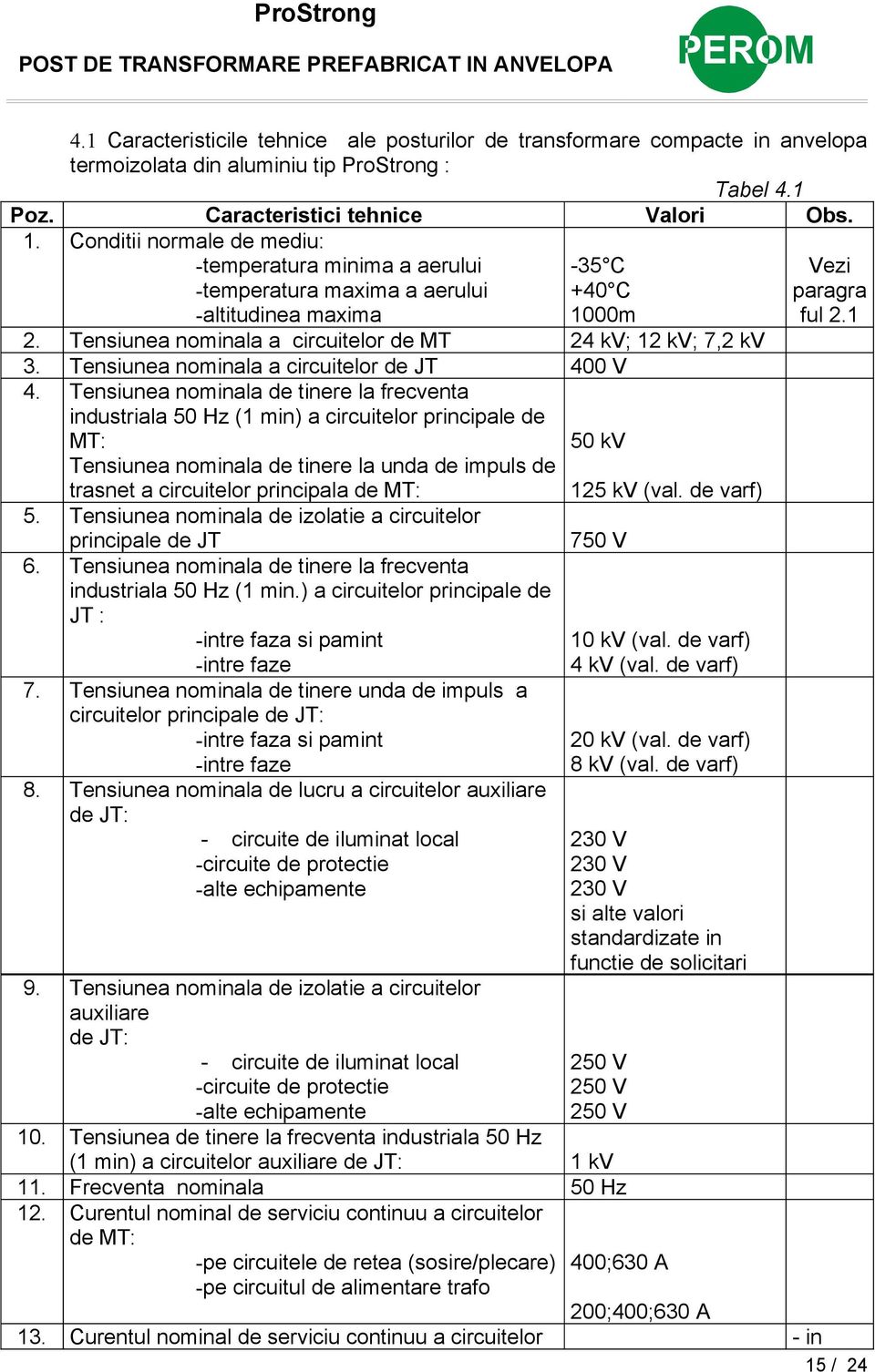 Tensiunea nominala a circuitelor de JT 400 V 4.