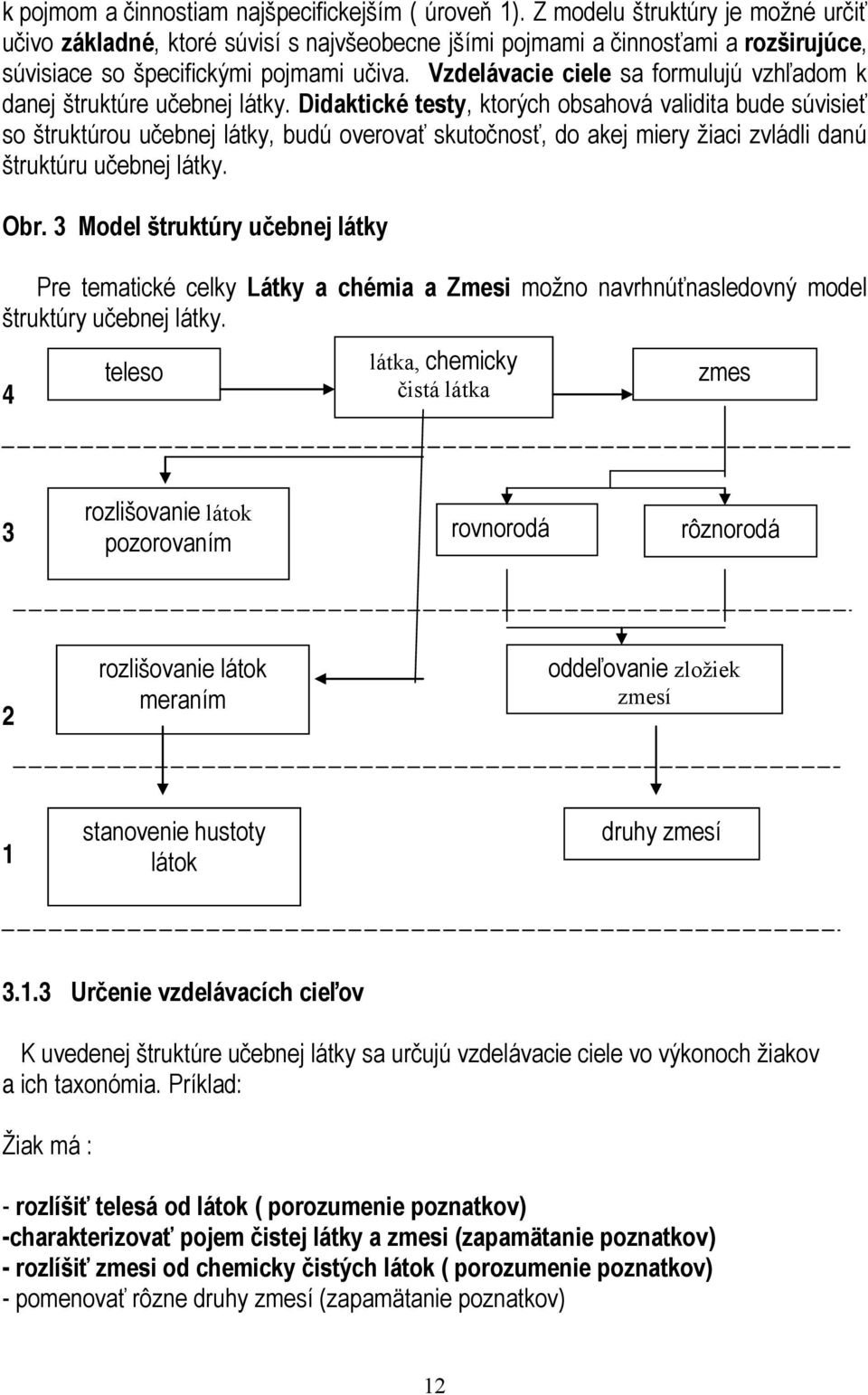 Vzdelávacie ciele sa formulujú vzhľadom k danej štruktúre učebnej látky.