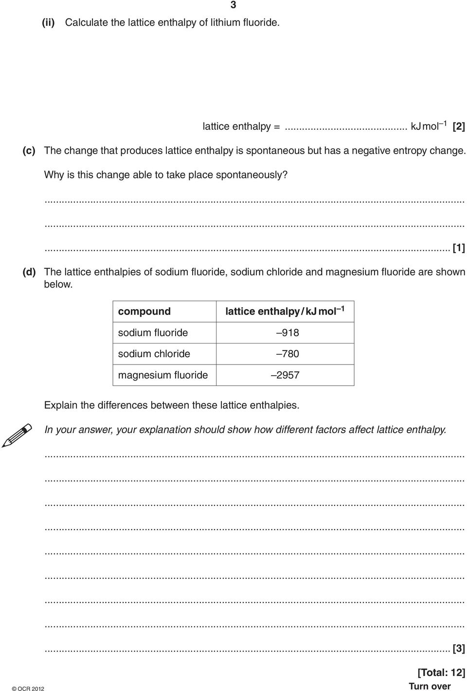 ......... [1] (d) The lattice enthalpies of sodium fluoride, sodium chloride and magnesium fluoride are shown below.